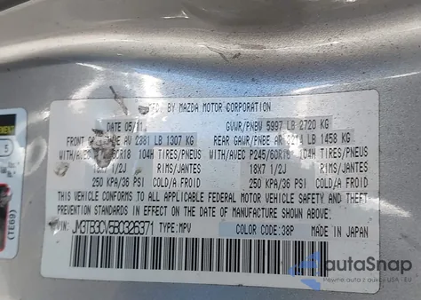 2011 Mazda Cx-9 Touring from USA, damaged, VIN JM3TB3CV5B0326371